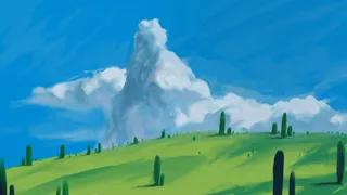 油画风景平原远景树林