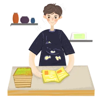 认真学习的卡通小男孩