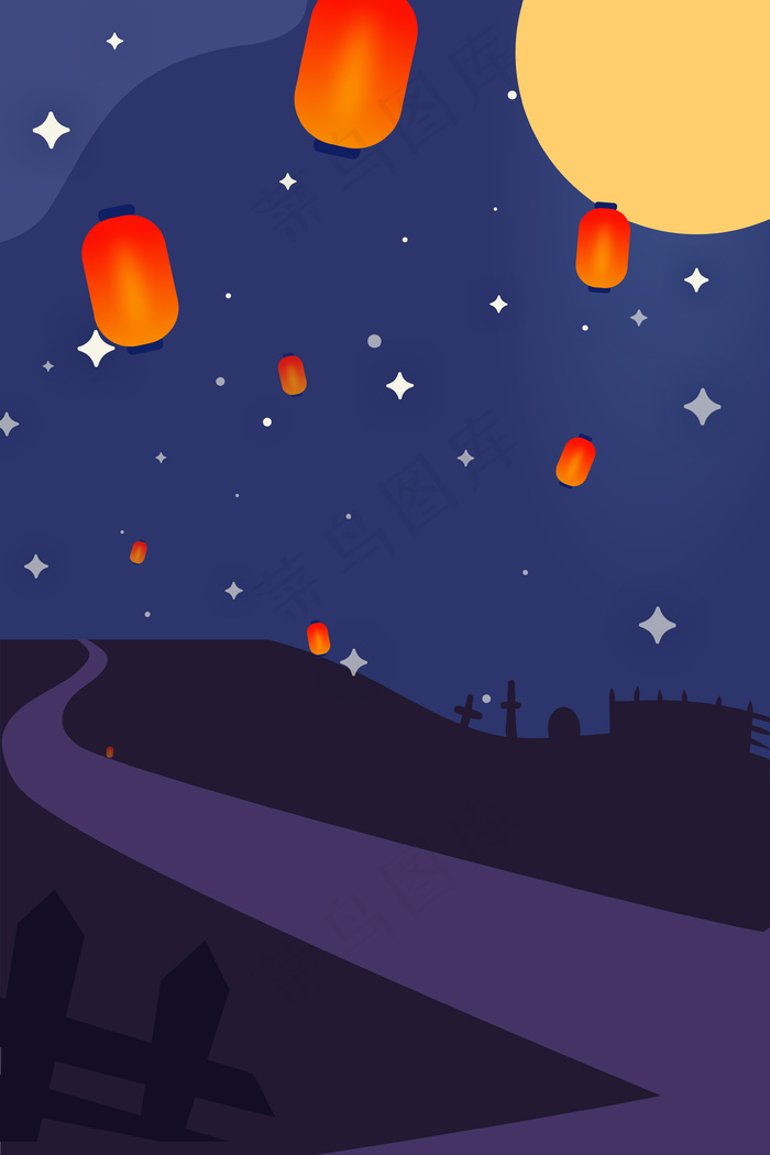 下元节的夜空中华传统习俗宣传海报背景