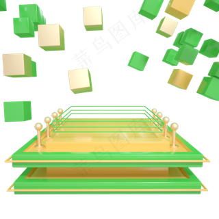 C4D绿金色立方体端午节装饰舞