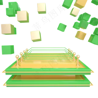 C4D绿金色立方体端午节装饰舞