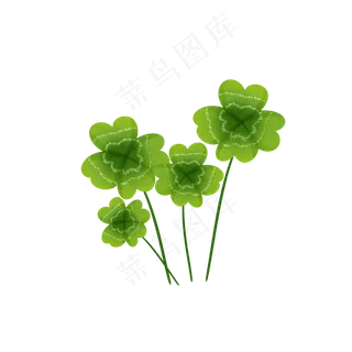 绿色植物叶子手绘四叶草透明底免