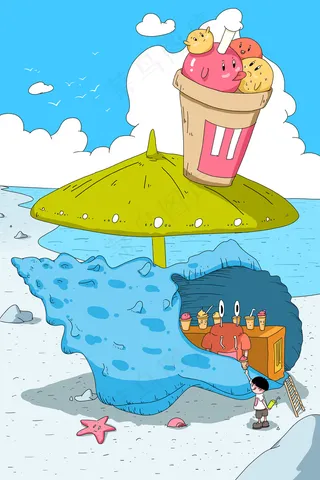 立夏沙滩冰淇淋蓝天白云