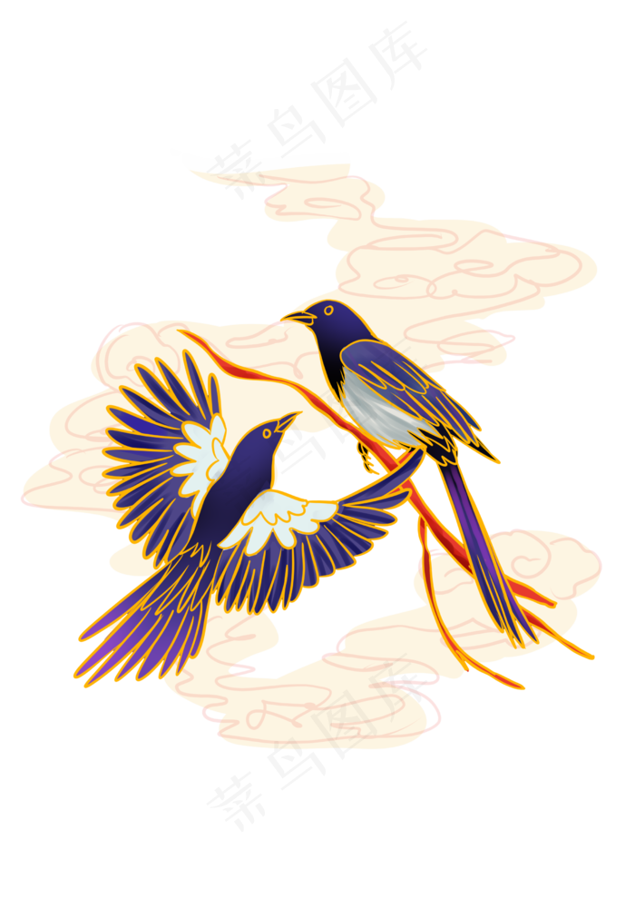 七夕牵着手喜鹊(2480X3508(DPI:299))psd模版下载