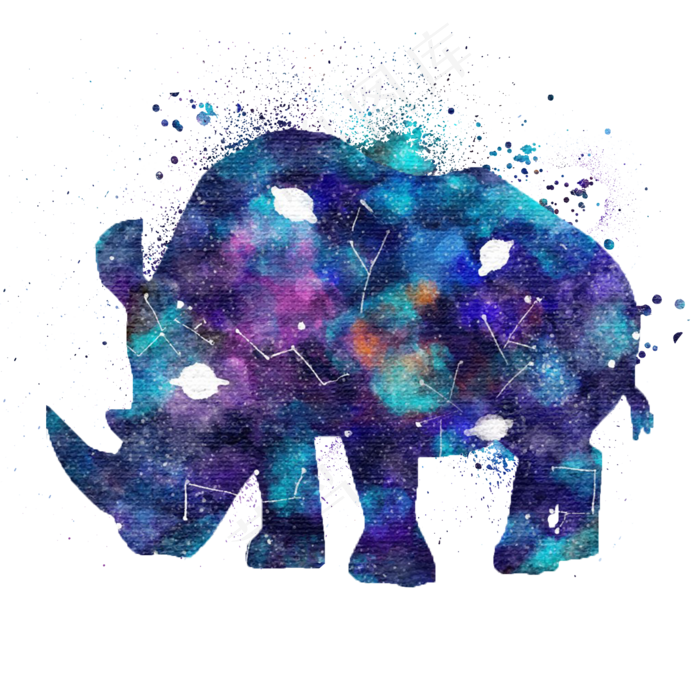 唯美银河水彩晕染犀牛