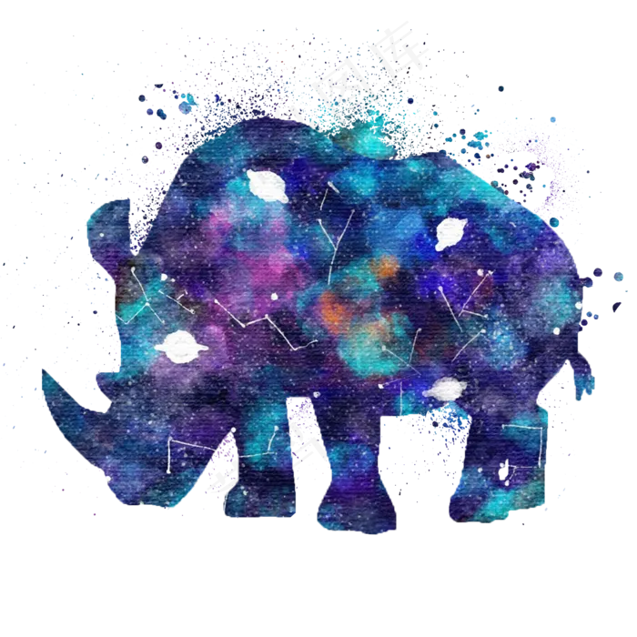唯美银河水彩晕染犀牛(2000X2000(DPI:300))psd模版下载