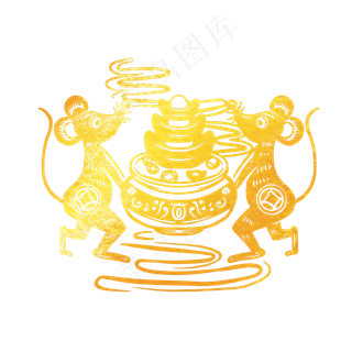抬着聚宝盆的烫金老鼠剪纸,免抠元素