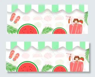 卡通西瓜杯可爱女孩大暑促销banner