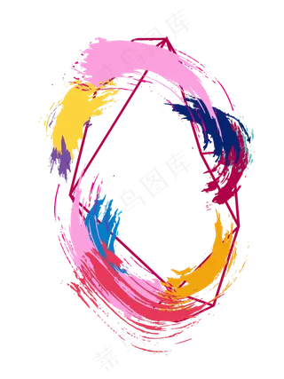 彩色笔触色块装饰边框几何