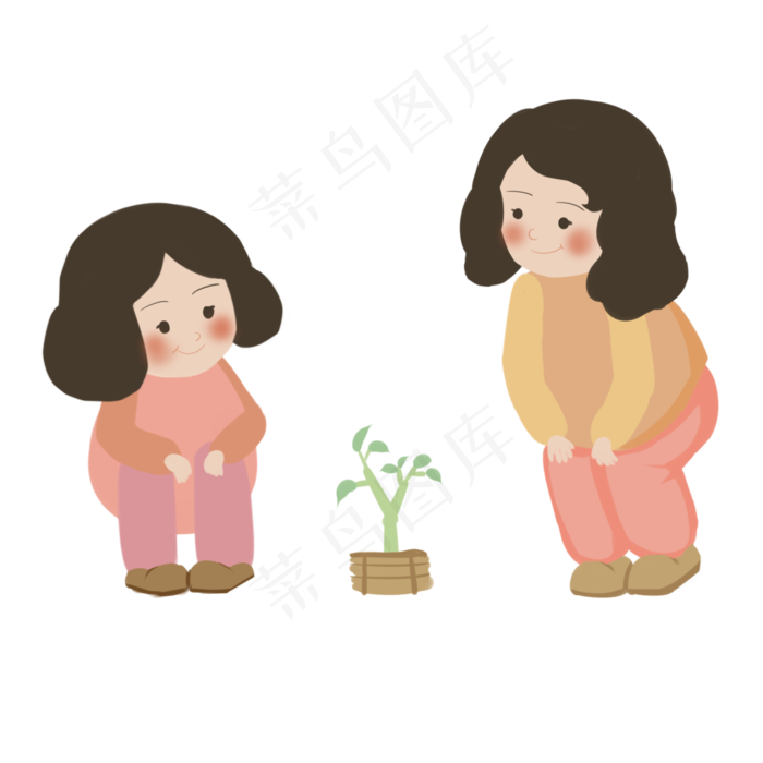 植树节姐妹爱护树苗