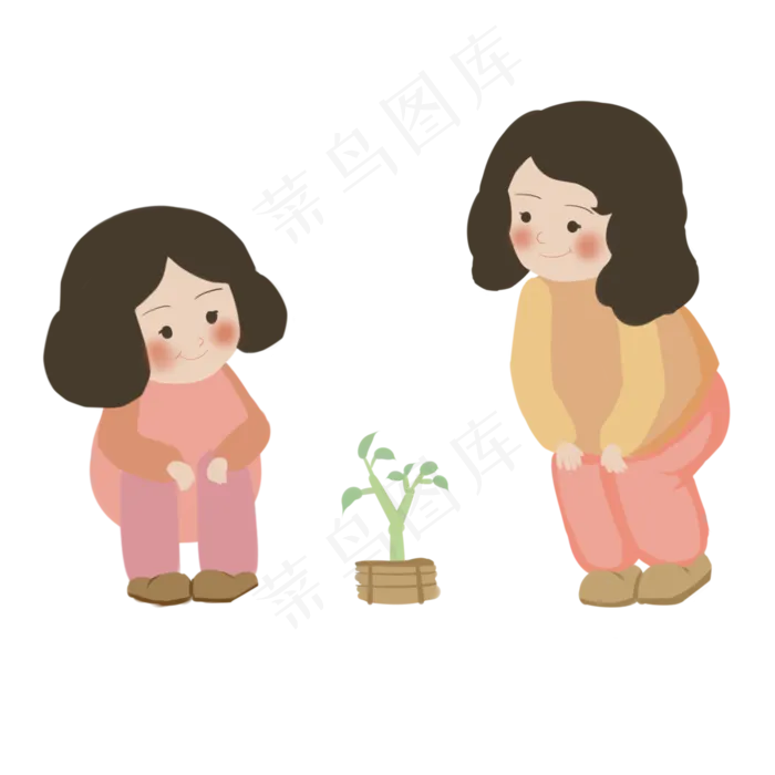 植树节姐妹爱护树苗(3000X3000(DPI:299))psd模版下载