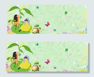 春天春雨里孩子和小昆虫