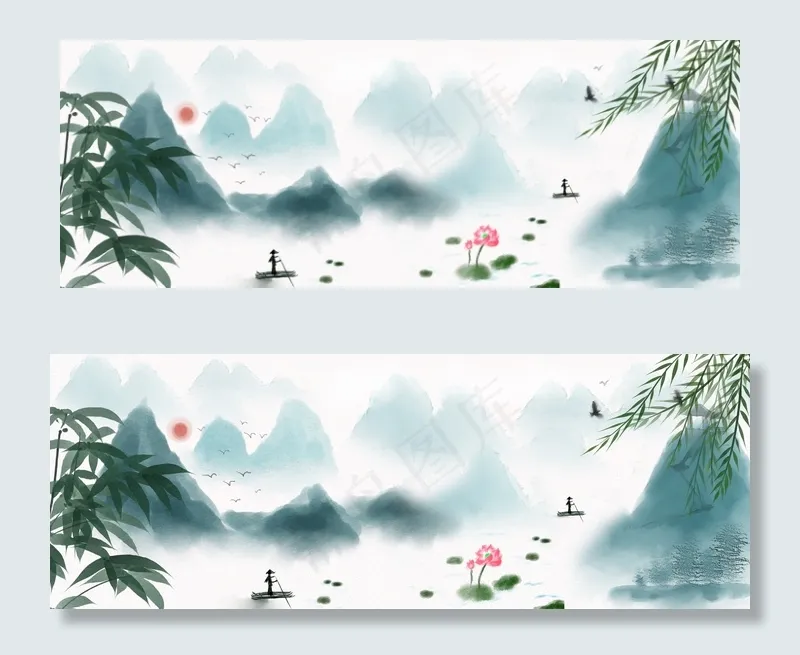 中国风山水风景banner图(1920*700px 	       )psd模版下载