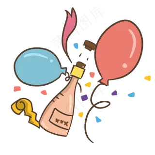 圣诞节春节彩色手绘节日庆祝香槟,免抠元素