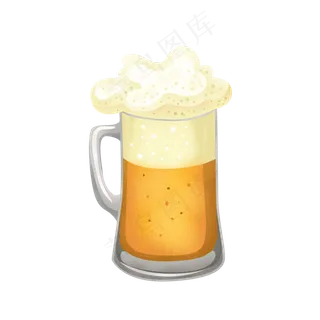 一杯冒泡的金黄色啤酒卡通元素,免抠元素