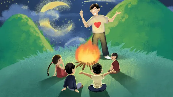 绿色系卡通手绘风支教篝火晚会配图 绿色系卡通手绘风支教篝火晚会配图