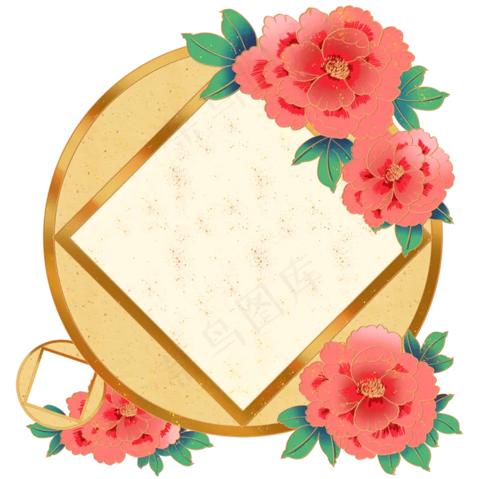 国潮风牡丹花边框(3000X3000(DPI:299))psd模版下载