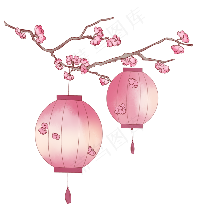 中秋节梅花灯笼手绘插画,免抠元素