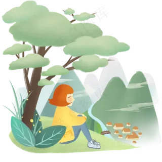 春分踏青的小女孩,免抠元素