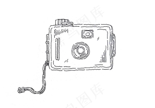 手绘黑白线条相机胶片机,免抠元素