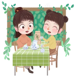 谷雨喝茶的小女孩