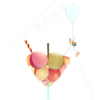 卡通水果饮料和男孩免抠图