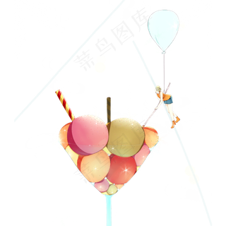 卡通水果饮料和男孩免抠图