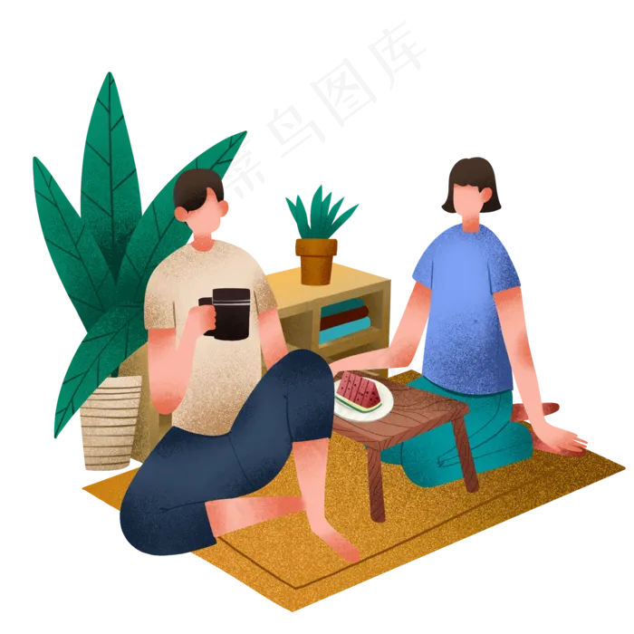 夏至喝茶情侣(2000X2000(DPI:300))psd模版下载
