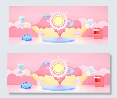 C4D粉嫩剪纸卡通情人节化妆品电商展示台