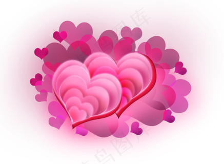 情人节粉红色的立体心,免抠元素