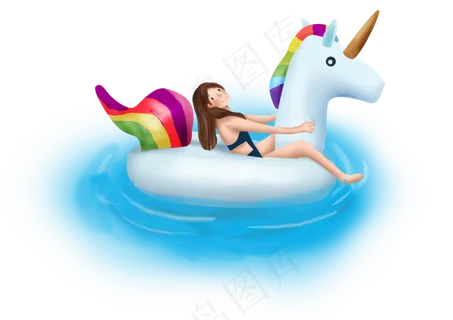 大暑手绘游泳的女孩