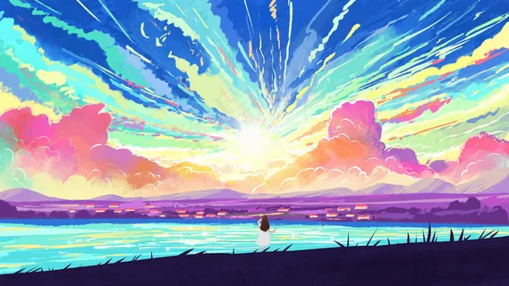 彩色天空云朵治愈系小清新风景