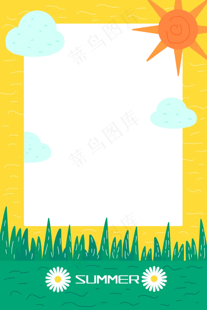 夏日手绘文本框装饰框(5072X7120(DPI:300))psd模版下载