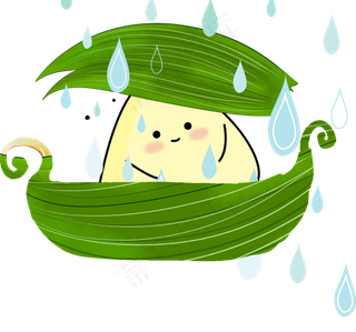 坐在船上的打着伞的粽子卡通