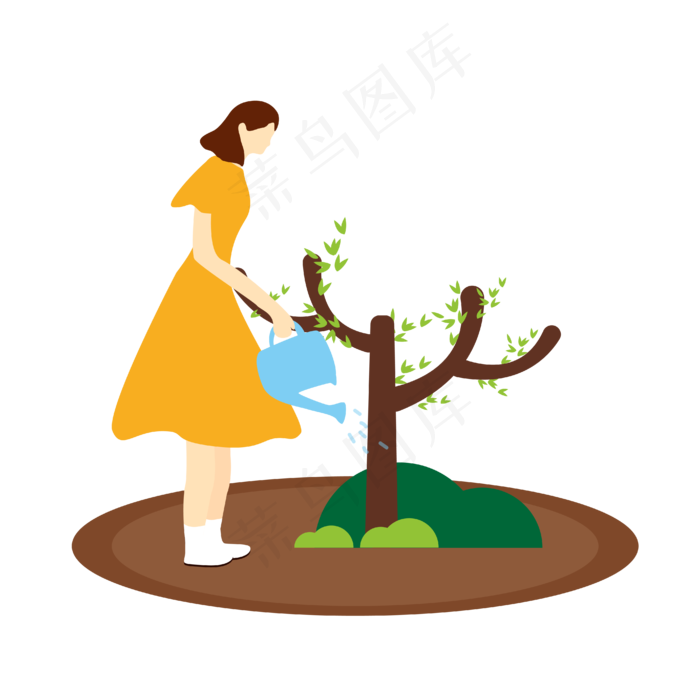 矢量手绘卡通女孩植树