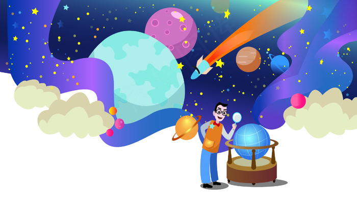 蓝色系2.5d科技星球天文地理配图(2880*1620px 300 dpi )ai矢量模版下载