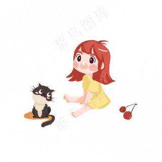 漂亮的女孩子和猫咪免抠图