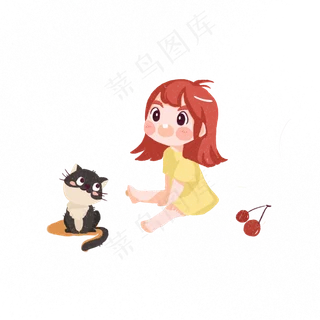 漂亮的女孩子和猫咪免抠图