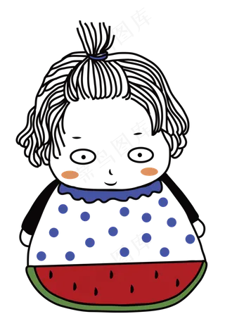 暑期来了夏至吃西瓜小女孩