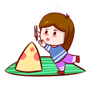 端午节粽子节吃粽子的女孩手绘插