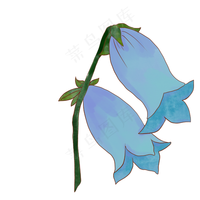 蓝色花朵卡通插画