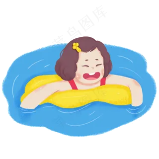 大暑小暑清凉消暑卡通女孩游泳