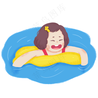 大暑小暑清凉消暑卡通女孩游泳