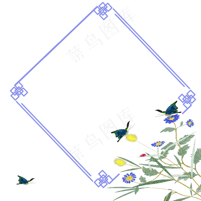 边框中国风花鸟植物壁画装饰,免抠元素