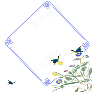 边框中国风花鸟植物壁画装饰,免抠元素