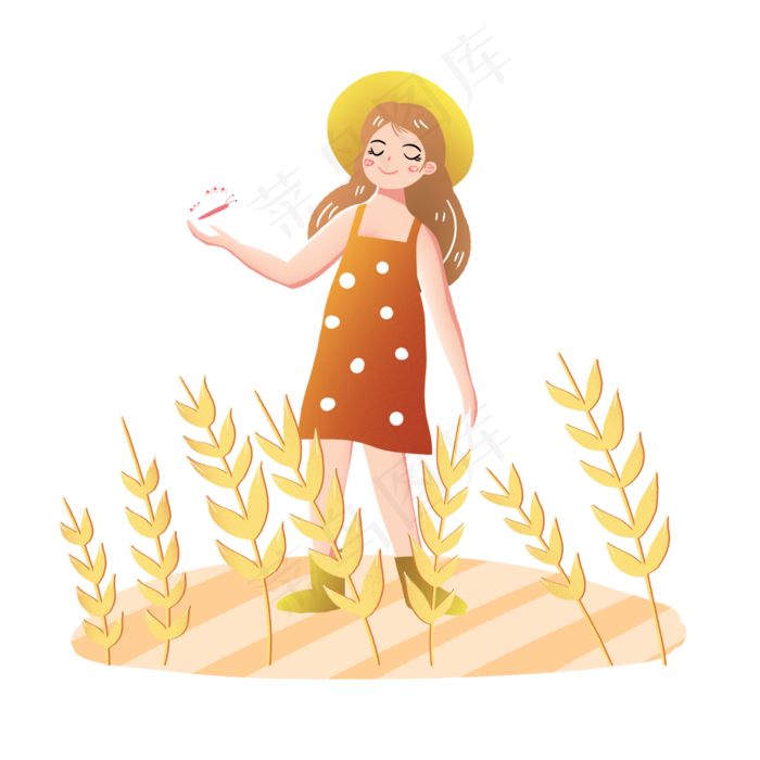 芒种麦穗女孩蝴蝶素材