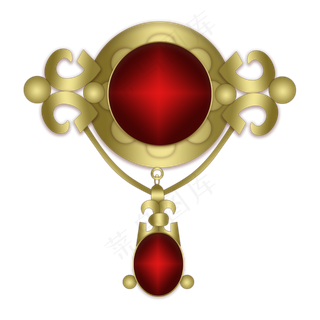中国风金色花纹红色宝石