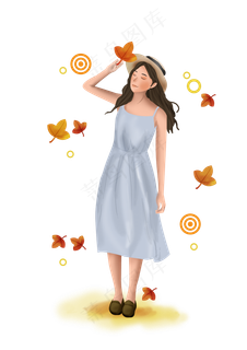 立秋秋天枫叶和女孩,免抠元素