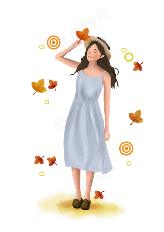 立秋秋天枫叶和女孩,免抠元素