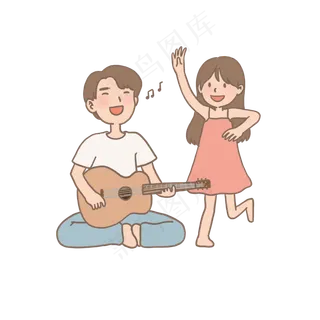 父亲节弹吉他唱歌的父女免抠元素
